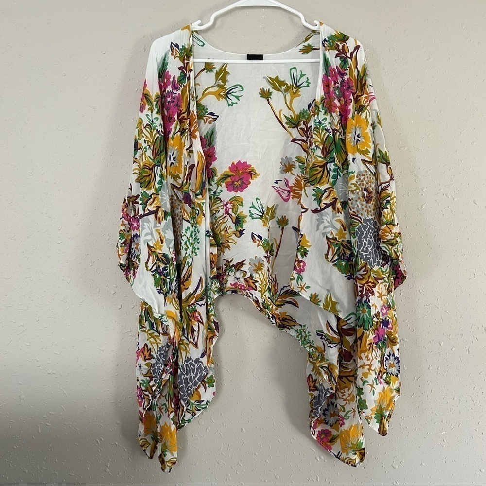 Saachi White Pink Floral Kimono Coverup Swim Beach Vacation Summer Casual OS